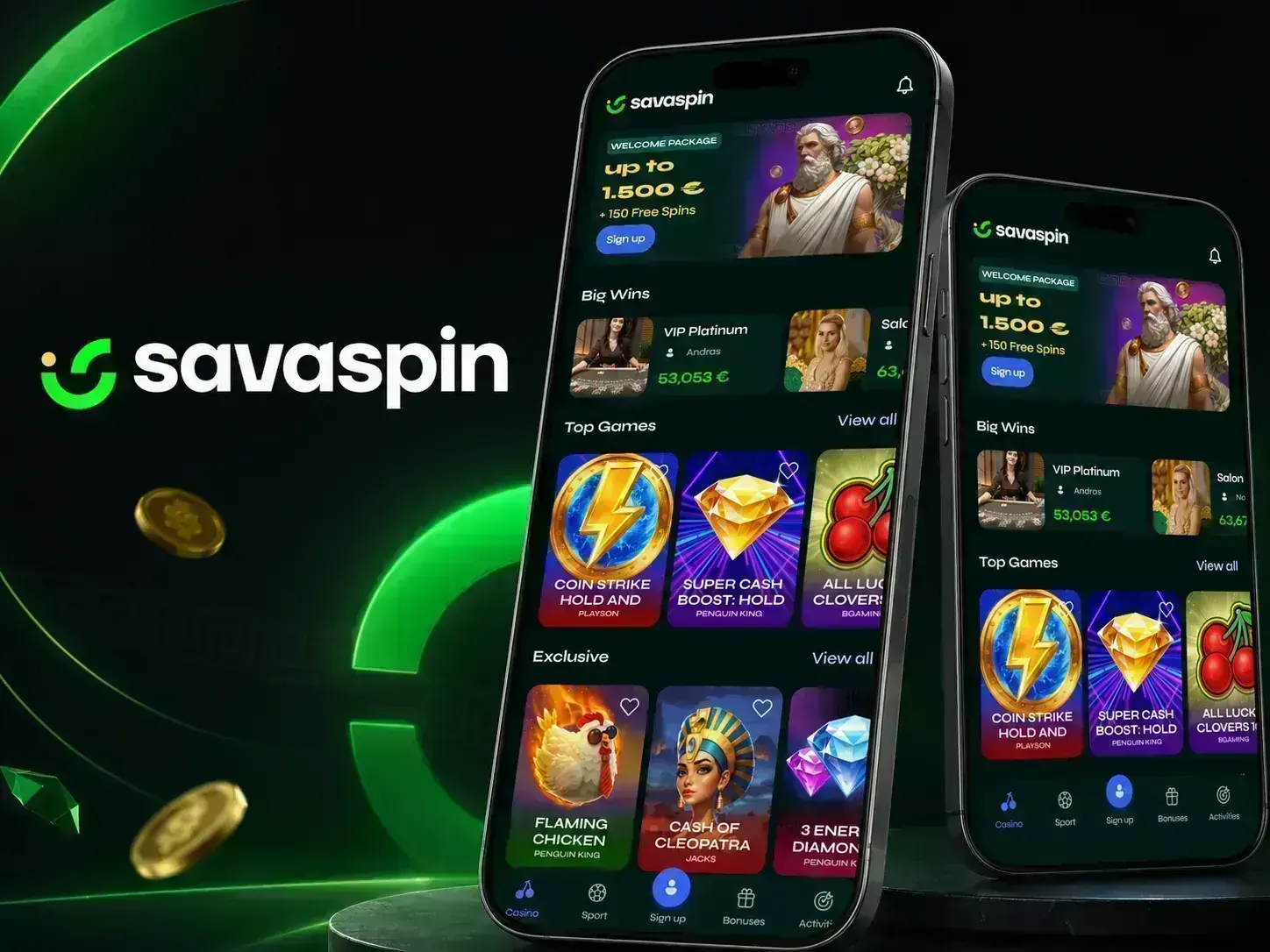 Application mobile Savaspin avec deux écrans de smartphone