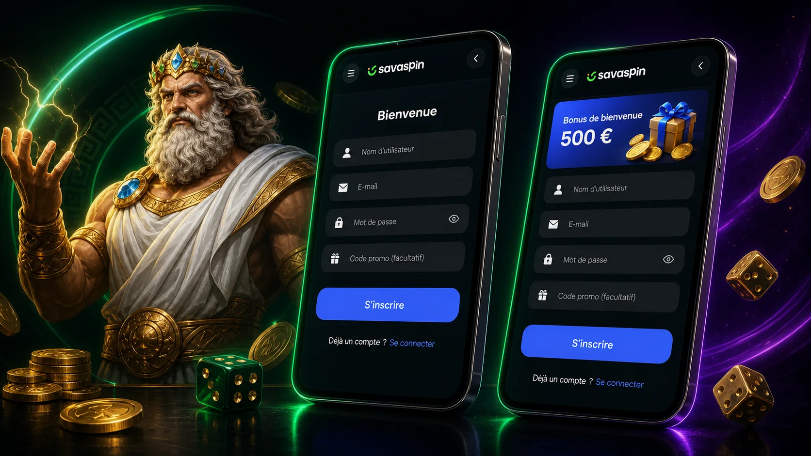 Inscription Savaspin avec formulaires mobiles et bonus de bienvenue
