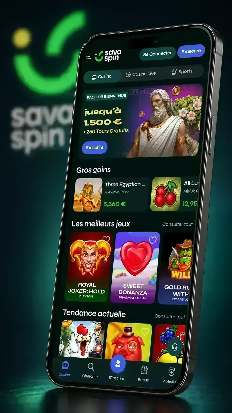 Savaspin Casino sur smartphone